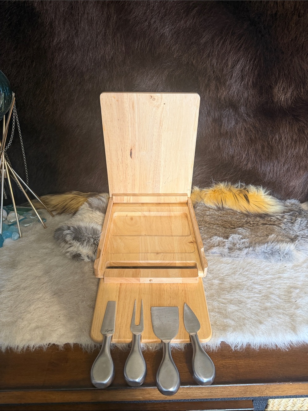 Wood Cheese Board Set with Stainless Steel Tools - Natural (4080)